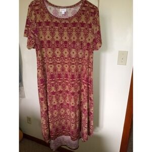 LuLaRoe Sz Medium‎ High-Low Dress Multicolor geometric Aztec Print Short Sleeves